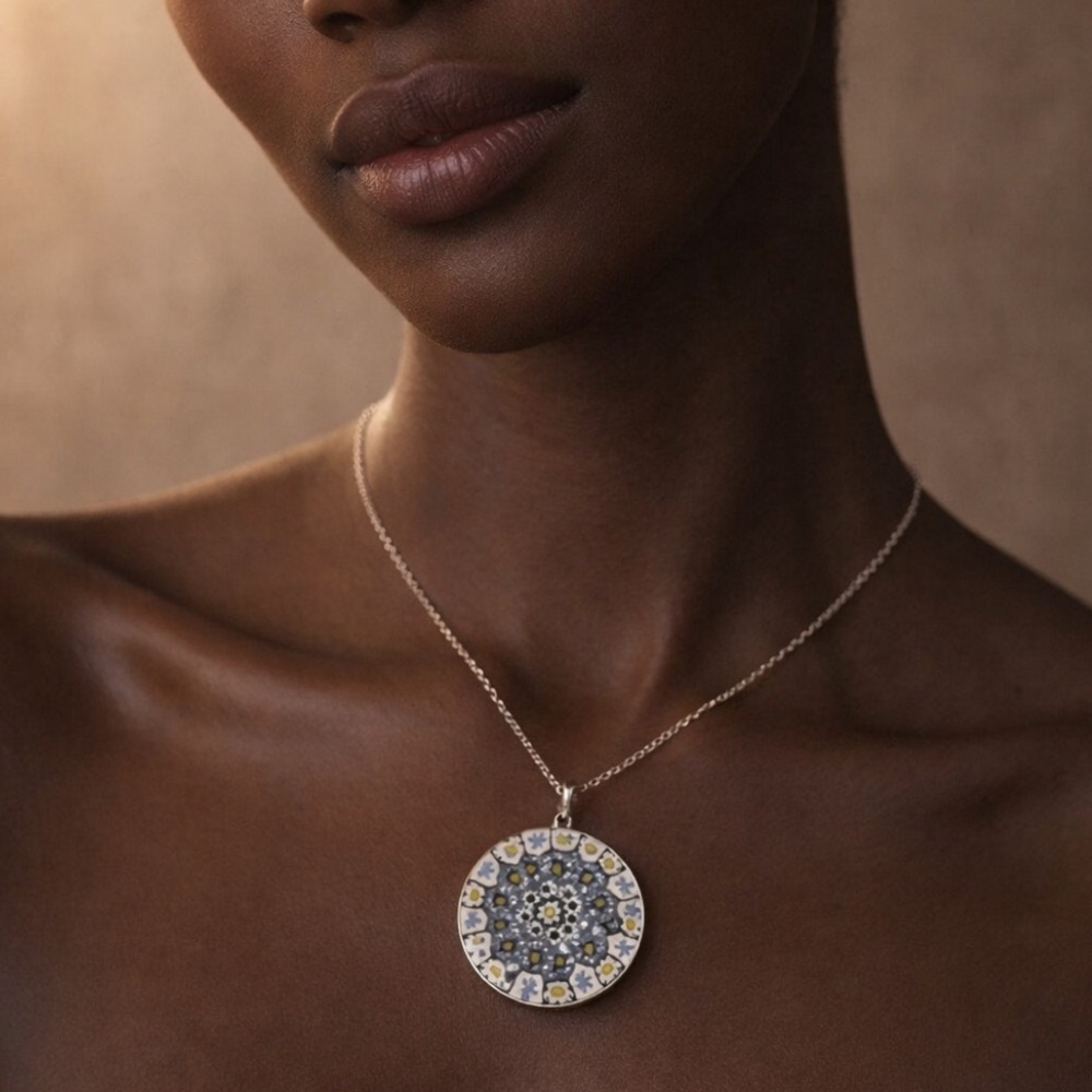 Elegant Blue Floral Mandala Pendant - Women Jewelry